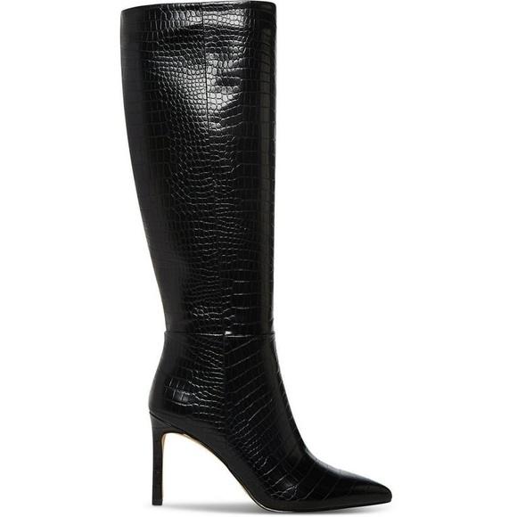 Madden Girl Black Womens Chantelle Faux Leather Embossed Over-The-Knee Boots - Picture 2 of 4
